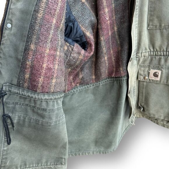 Vtg 1990s Carhartt Jacket PB1366 Dark Olive Green Blanket Lined Duck Trail Parka - Picture 6 of 11